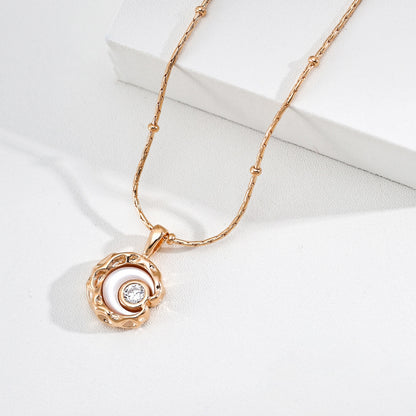 Star Moon Mother of Pearl Necklace, S925 Sterling Silver Cubic Zirconia Pendant Necklace in Vintage Gold Tone