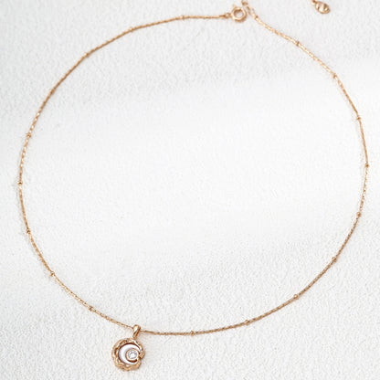Star Moon Mother of Pearl Necklace, S925 Sterling Silver Cubic Zirconia Pendant Necklace in Vintage Gold Tone