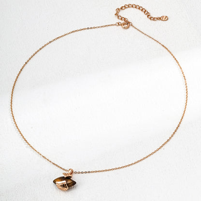 Tiger Eye Pendant Necklace, S925 Sterling Silver Vintage Gold Gemstone Necklace