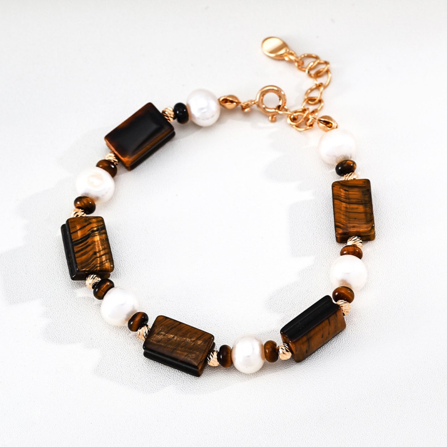Tiger Eye Pearl Bracelet, S925 Sterling Silver Vintage Gold Old Money Beaded Bracelet