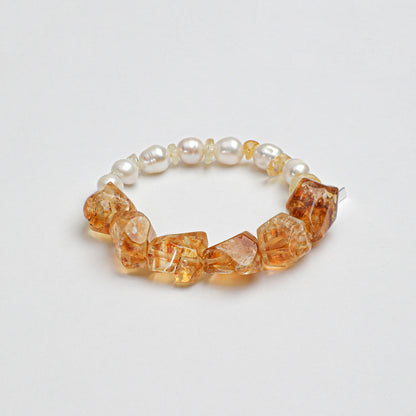 Freshwater Pearl & Brazilian Citrine Crystal Bracelet with Sterling Silver Charm
