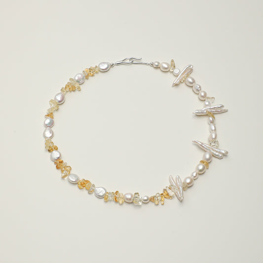 Golden Harvest Baroque Pearl & Yellow Crystal Necklace with Sterling Silver Clasp