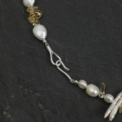 Golden Harvest Baroque Pearl & Yellow Crystal Necklace with Sterling Silver Clasp