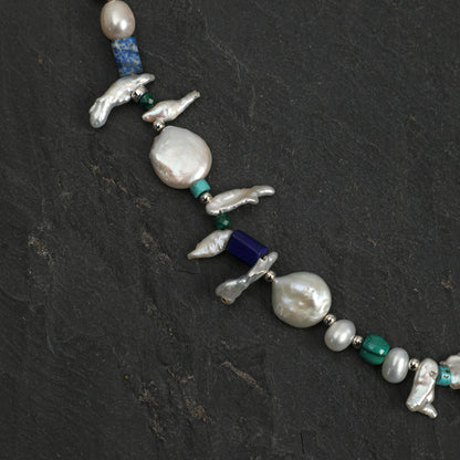 Forest Isle Baroque Pearl & Mixed Gemstone Necklace with Sterling Silver Clasp