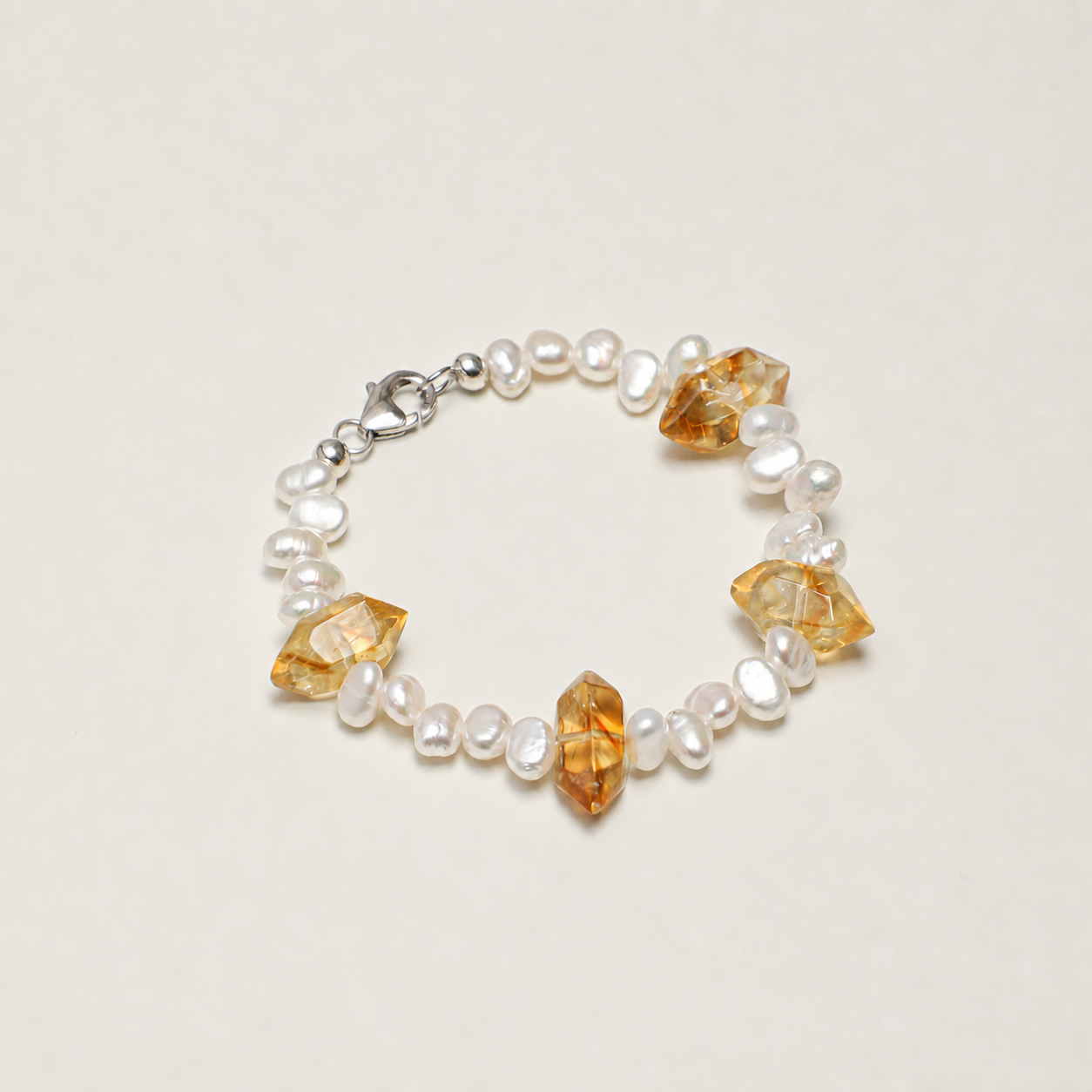 Yellow Tower Crystal & Baroque Pearl Bracelet with Sterling Silver Accents
