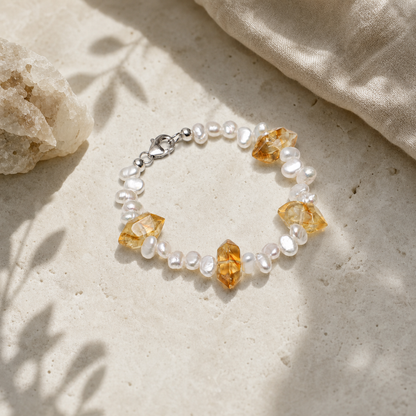 Yellow Tower Crystal & Baroque Pearl Bracelet with Sterling Silver Accents