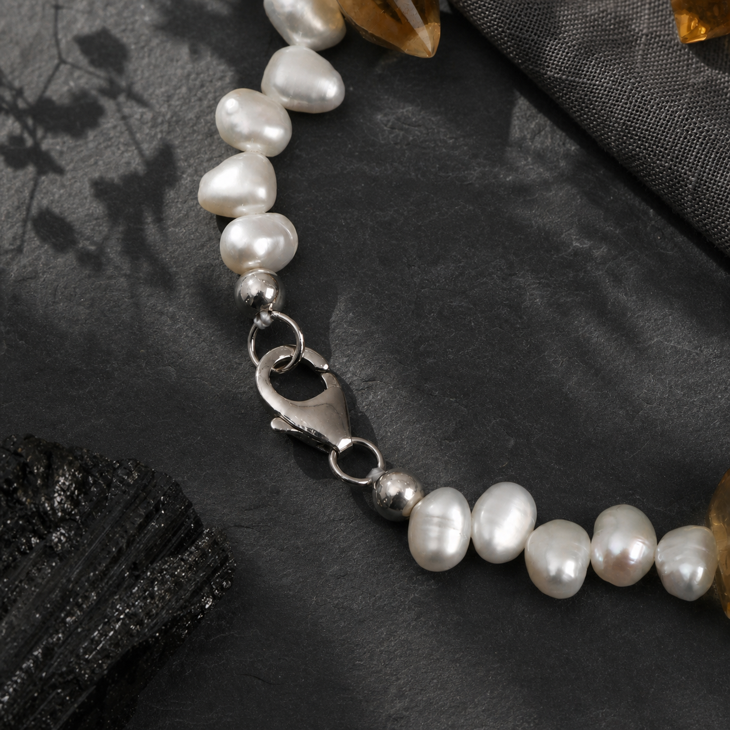 Yellow Tower Crystal & Baroque Pearl Bracelet with Sterling Silver Accents