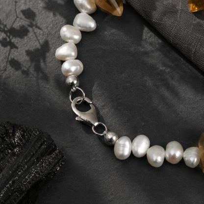 Yellow Tower Crystal & Baroque Pearl Bracelet with Sterling Silver Accents