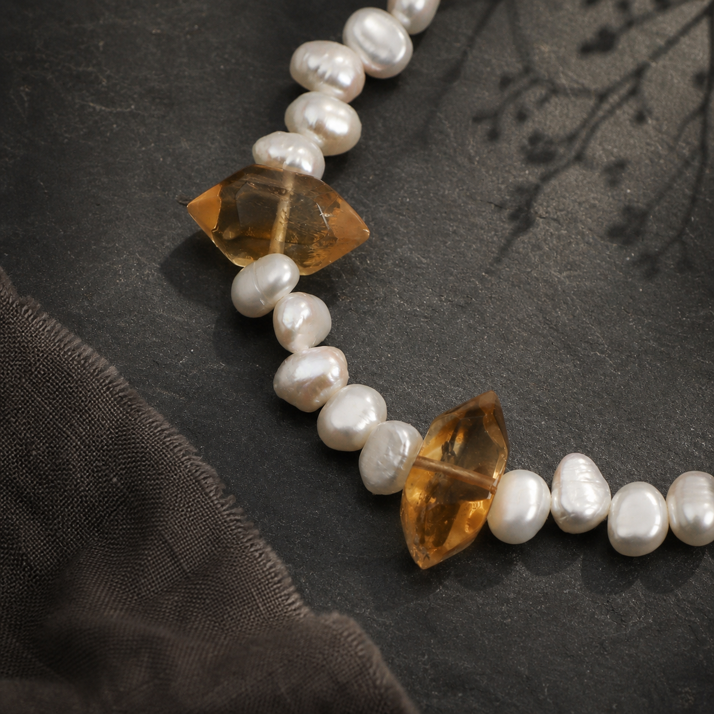 Yellow Tower Crystal & Baroque Pearl Bracelet with Sterling Silver Accents