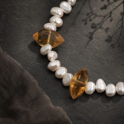 Yellow Tower Crystal & Baroque Pearl Bracelet with Sterling Silver Accents