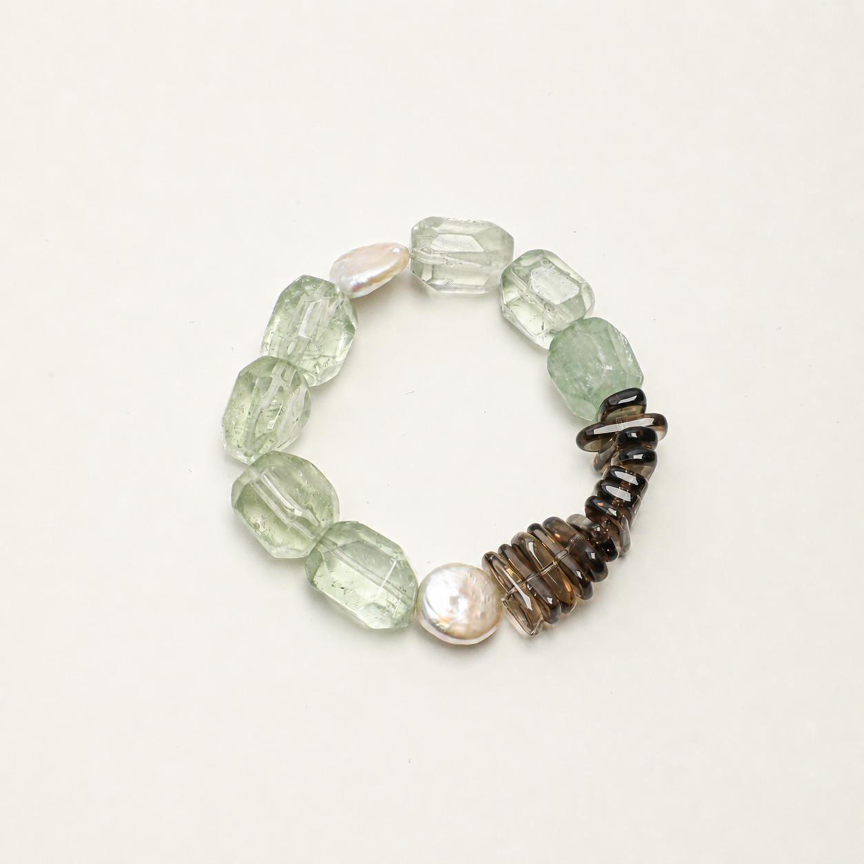 Natural Green Crystal Bracelet with Teardrop Baroque Pearl and Tea Crystal Accents