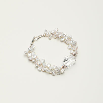 Clear Quartz & Petal Baroque Pearl Bracelet with S925 Sterling Silver Hook