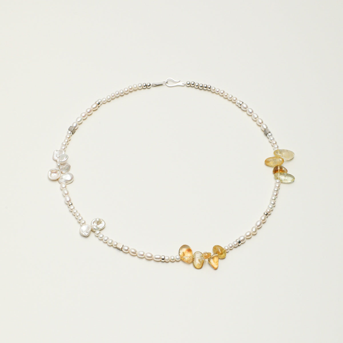 Warm Haze Citrine & Pearl Necklace with S925 Silver Hook