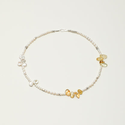 Warm Haze Citrine & Pearl Necklace with S925 Silver Hook