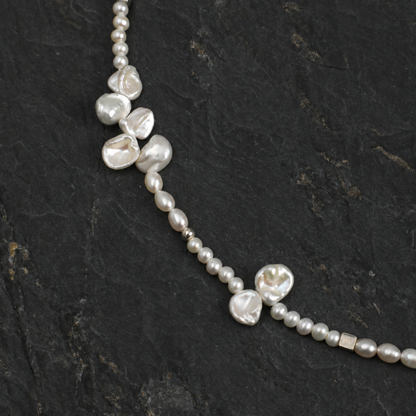 Warm Haze Citrine & Pearl Necklace with S925 Silver Hook