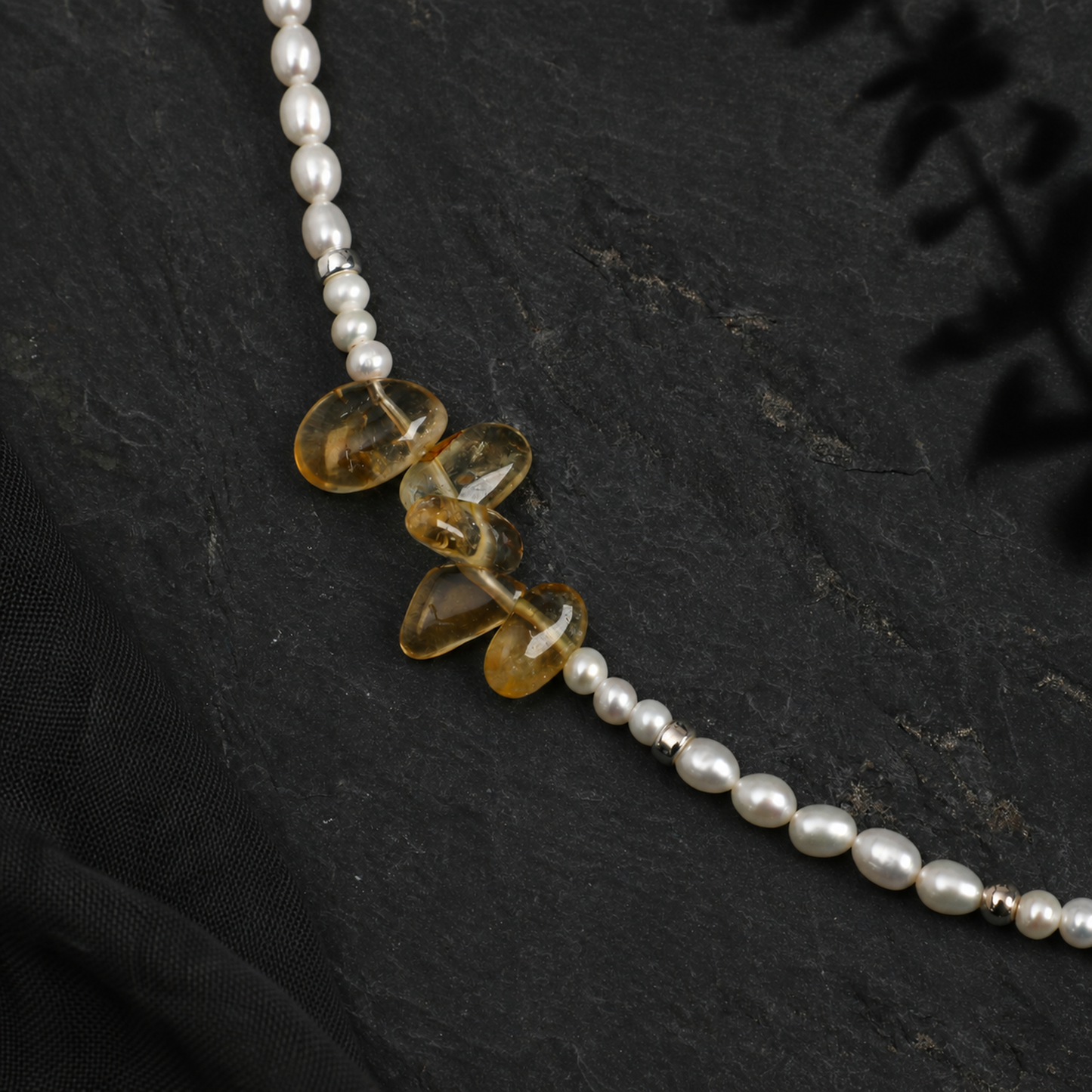 Warm Haze Citrine & Pearl Necklace with S925 Silver Hook