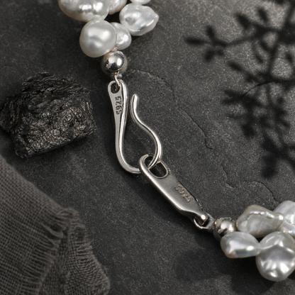 Clear Quartz & Petal Baroque Pearl Bracelet with S925 Sterling Silver Hook