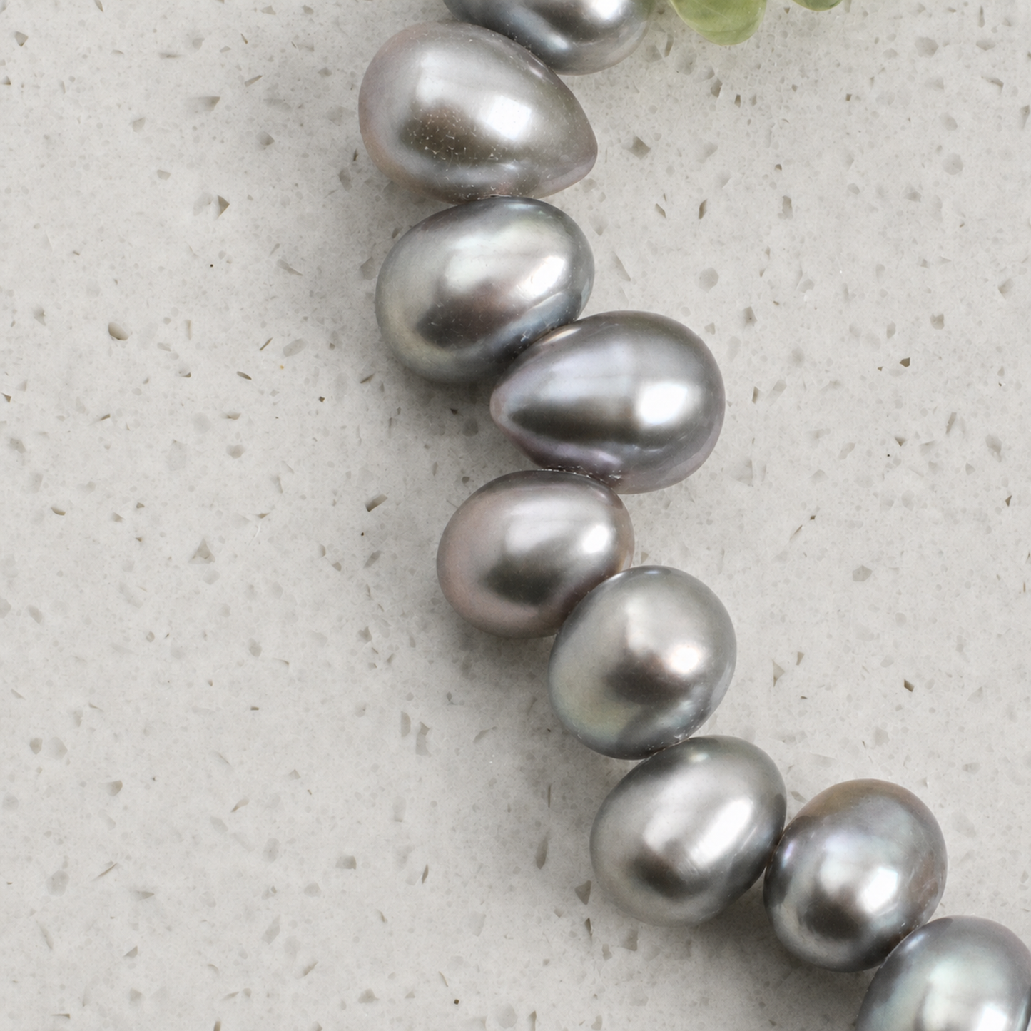 Green Crystal & Prehnite Bracelet with Gray Rice Pearls