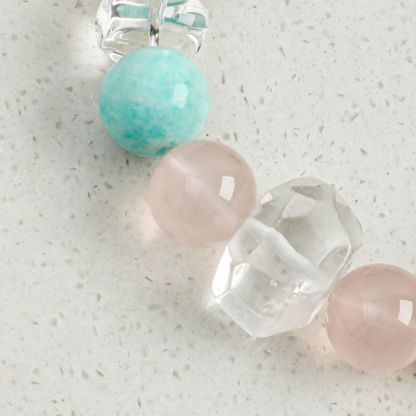 Amazonite & Rose Quartz Bracelet with Clear Quartz and White Rice Pearls