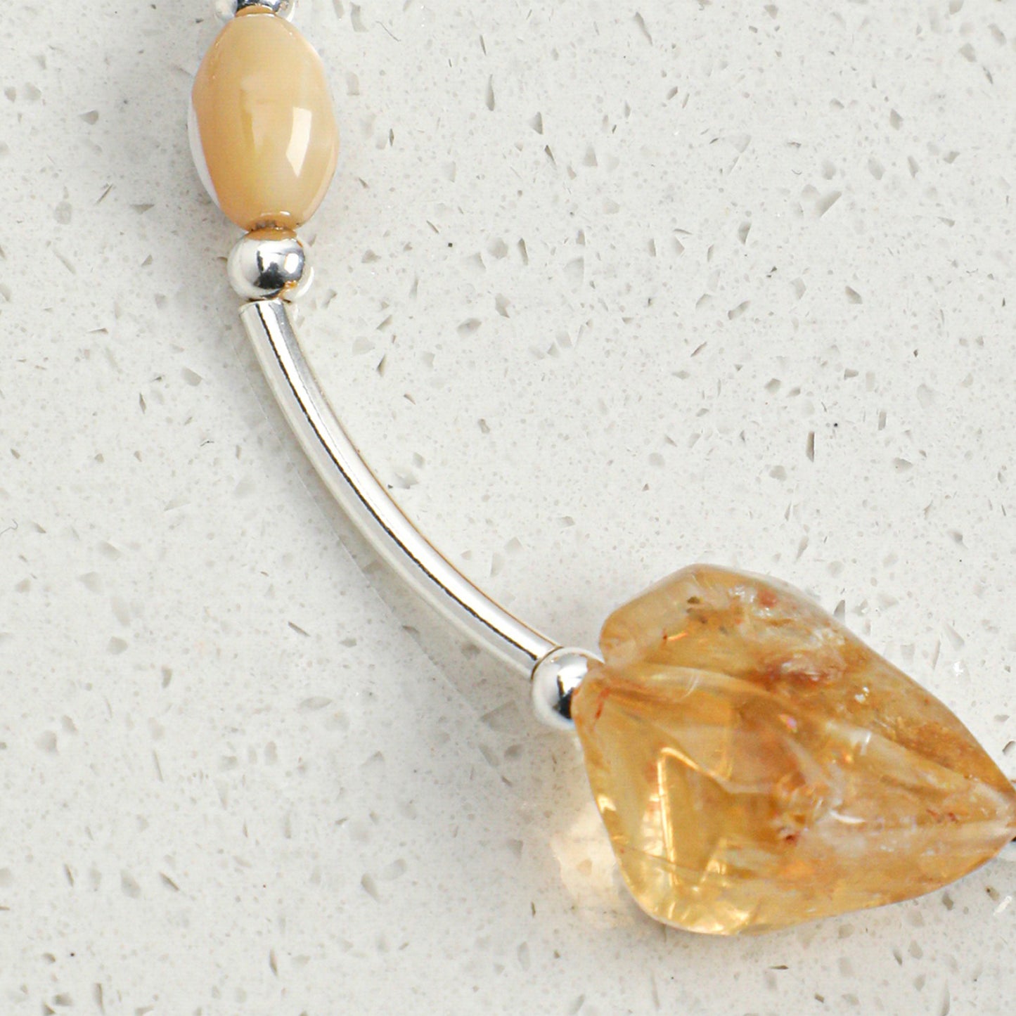 Brazilian Yellow Crystal & Clear Quartz Bracelet with Freshwater Pearl and S925 Silver