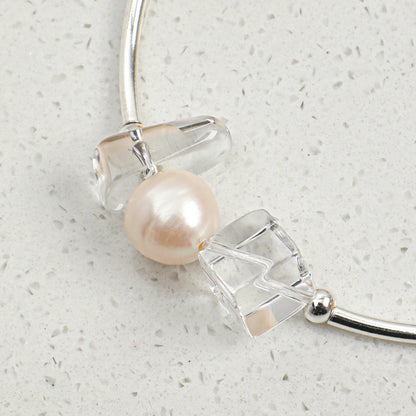 Brazilian Yellow Crystal & Clear Quartz Bracelet with Freshwater Pearl and S925 Silver