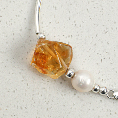 Brazilian Yellow Crystal & Clear Quartz Bracelet with Freshwater Pearl and S925 Silver