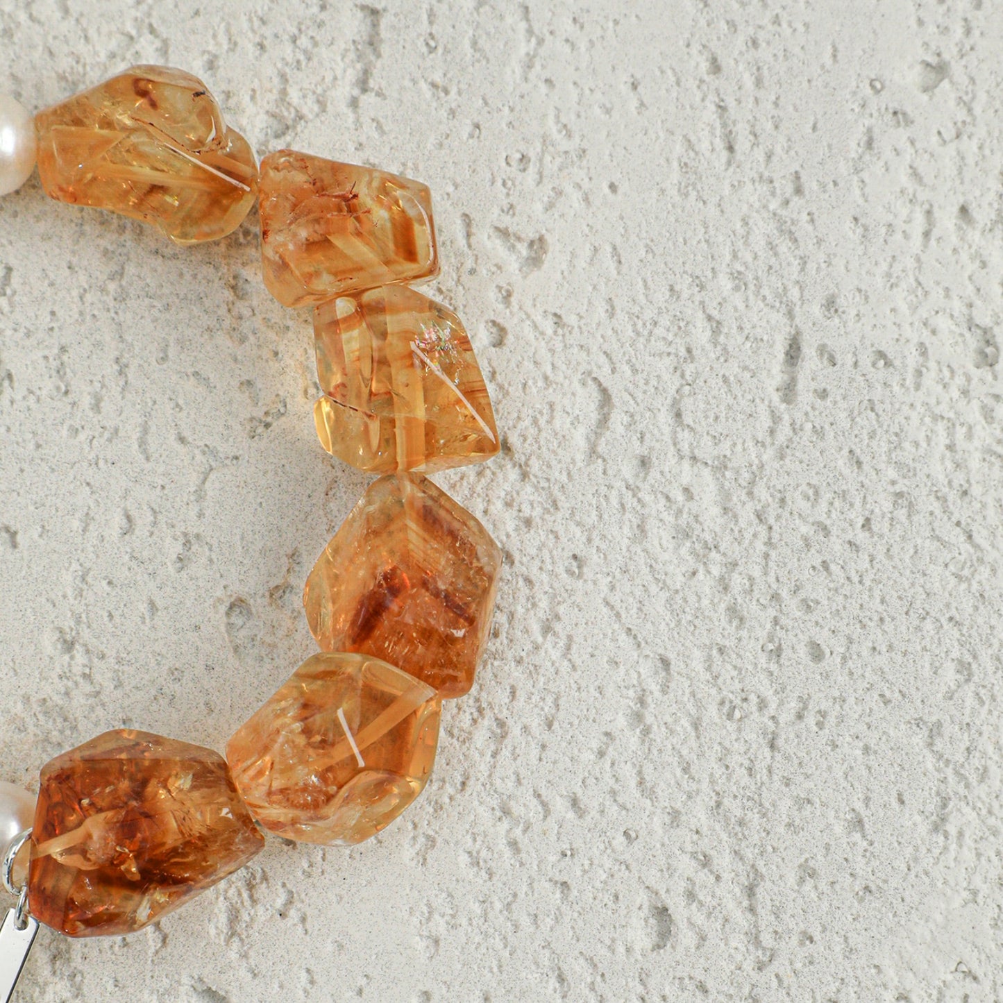 Freshwater Pearl & Brazilian Citrine Crystal Bracelet with Sterling Silver Charm